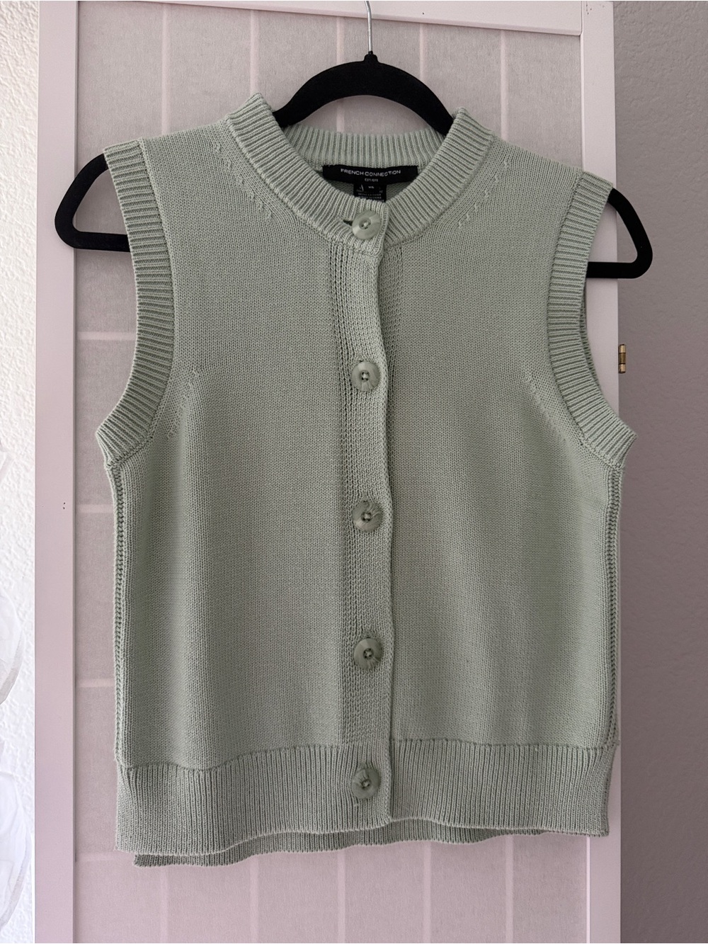 French Connection Pale Mint Green Sleeveless Button-Up Knit Vest